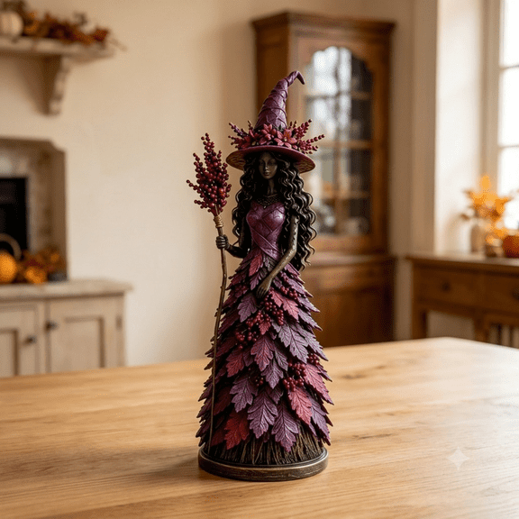 Enchanted Autumn Witch Figurine-Halloween Witch Statue for Home Shelf Display, Collectible Resin Desktop Ornament, Fall & Thanksgiving Harvest Decor(1-Pack, Purple, Small)