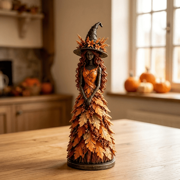 Enchanted Autumn Witch Figurine-Halloween Witch Statue for Home Shelf Display, Collectible Resin Desktop Ornament, Fall & Thanksgiving Harvest Decor(1-Pack, Yellow, Small)