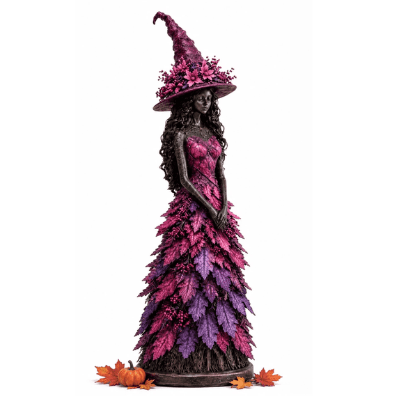Enchanted Autumn Witch Figurine Magical Fall Witch Statue Resin Harvest Witch Sculpture for Indoor Halloween Home Display