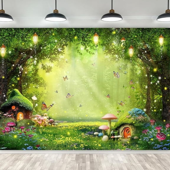 Enchanted Backdrop Fairy Tale Wonderland Mushroom Greenery Woodland Butterfly Flower Spring Nature Photography Backgrounds Photo Shoot Decor Props Decoration