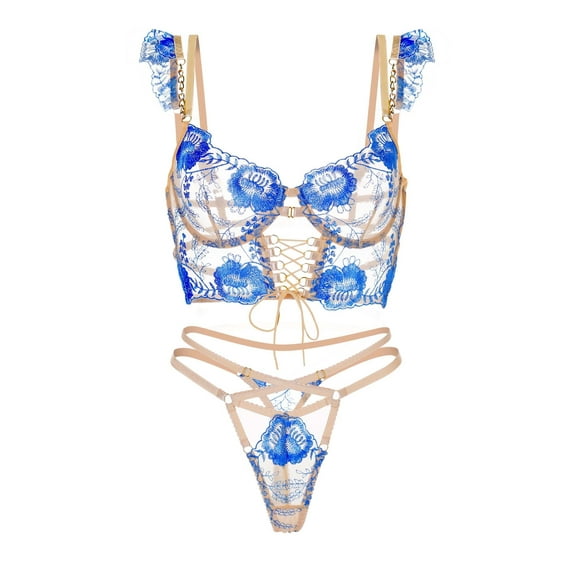 Enchanted Blue Blossom Lace Lingerie Set (BLUE, S)
