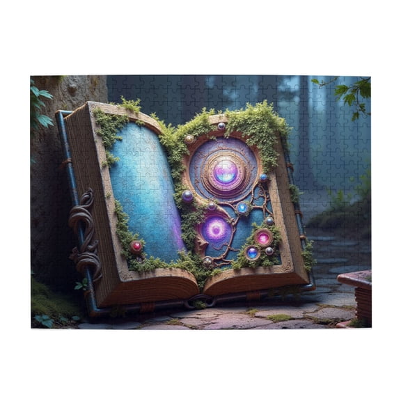 Enchanted Book 500Piece Adult Jigsaw Puzzle Mystical Forest, Glowing Gems, Challenging & Relaxing Brain Teaser, Unique Home Decor, Great Gift Idea