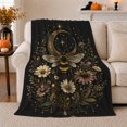thumbnail image 1 of Enchanted Bumblebee Crescent Moon Wildflower decorative motif, Warm Flannel Blanket for Living Room and Bedroom, Mystical Celestial Art Scene, Celestial Art Lovers Housewarming Gift, 1 of 7