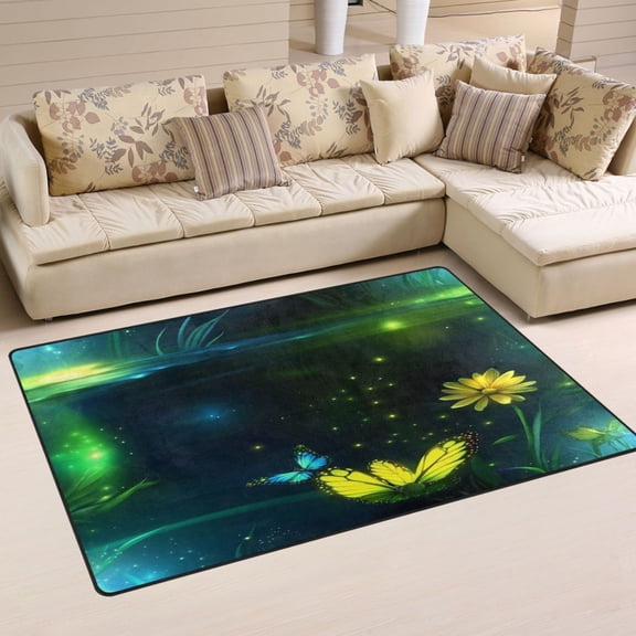 Enchanted Butterfly Lights Soft Polyester Area Rug 31''x20'', Non Slip, Memory Foam, Water Absorbent