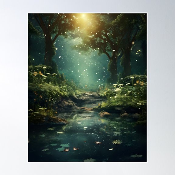 Enchanted Canopy: Surreal Forest Depths Poster Wall Art, Modern Wall Decor, 8x12 UNFRAMED