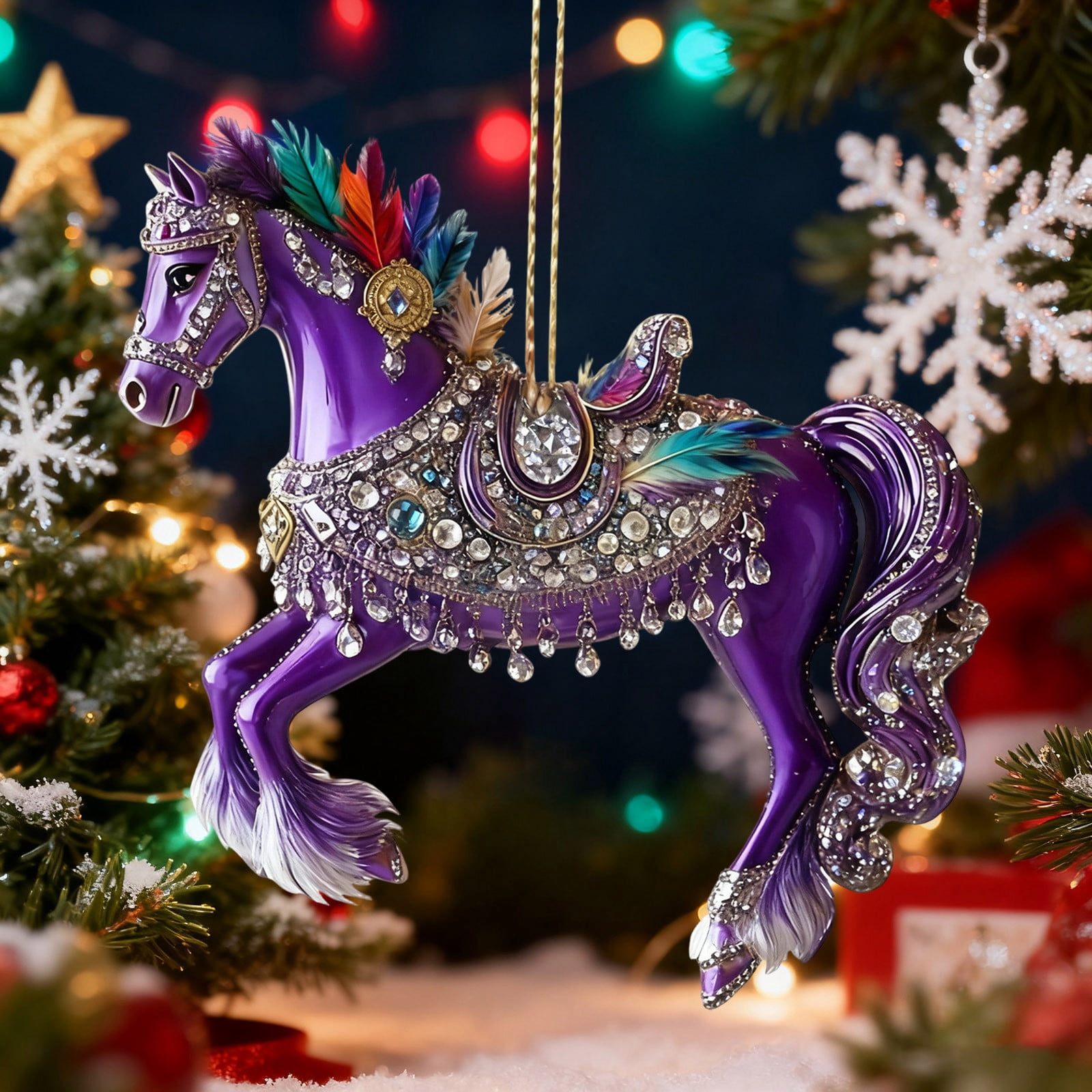 Enchanted Carousel Horse Christmas Ornament - Sparkling Rhinestones