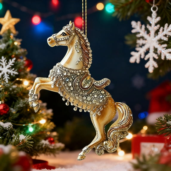 Taicans Enchanted Carousel Horse Christmas Ornament - Sparkling Rhinestones & Colorful Feathers,Equestrian Design Holiday Decor,Handmade Hanging Tree Decoration (Christmas Gift Idea)