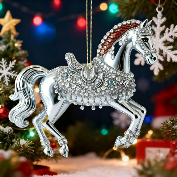 Taicans Enchanted Carousel Horse Christmas Ornament - Sparkling Rhinestones & Colorful Feathers,Equestrian Design Holiday Decor,Handmade Hanging Tree Decoration (Christmas Gift Idea)