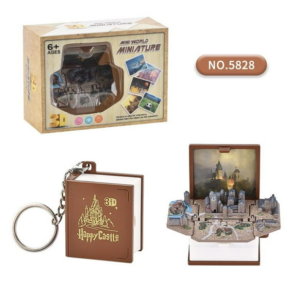 Enchanted Castle Keychain for Kids,Backpack Toy,Mini toys for boys and Girls, 3d book keychains,Miniatures Toys for 8-12,Enchanted Castle Scene for Women,Men,Children Birthday Gift