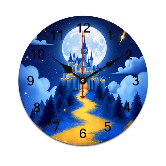 Enchanted Castle Night Scene (2)-1 Bedroom Wall Clock Large Modern Kitchen Dinning Round Living Room Watch Home Decor 10in