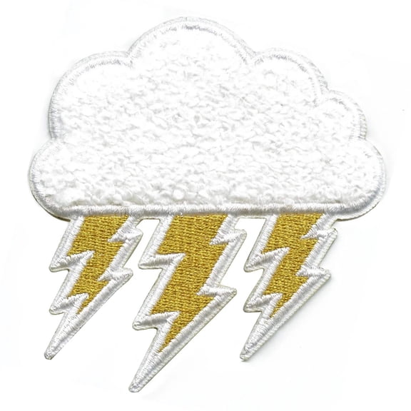 Enchanted Chenille Lightning Cloud Patch Mother Nature Embroidered SewOn