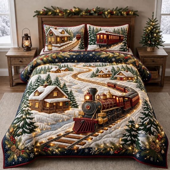 Enchanted Christmas Train - 3-Piece Quilted Bedding Set - Walmart.com