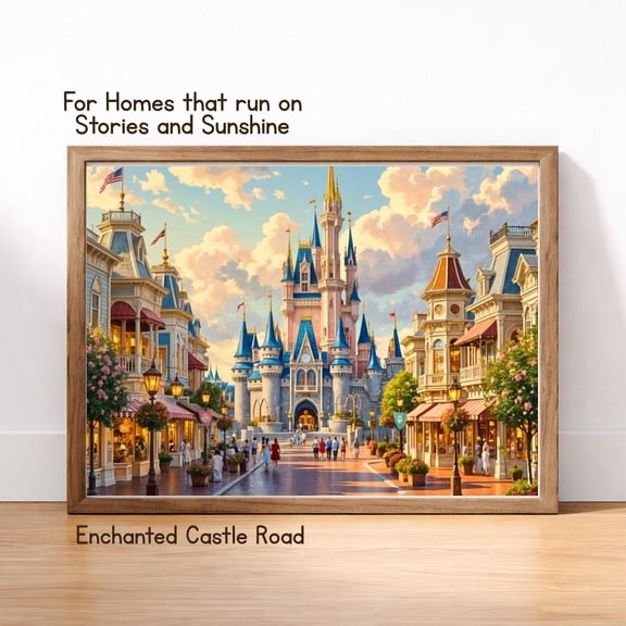 Enchanted Cinderella Castle Road Print, Unframed Paper Poster 8x10in