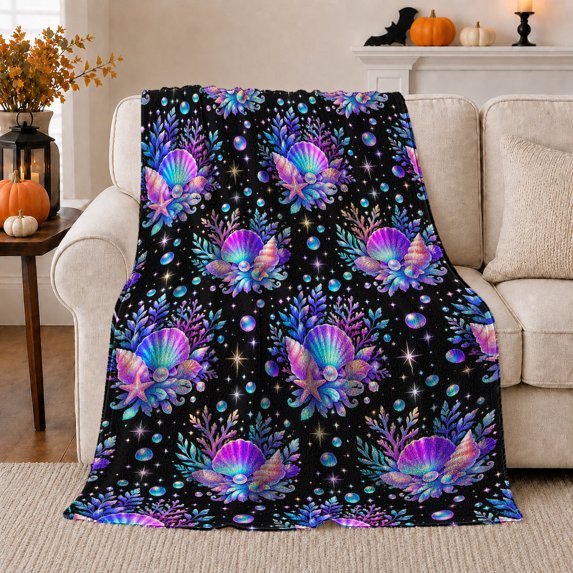 Enchanted Coral Reef Underwater Scene, Mystical Coastal Landscape Scene, Warm Flannel Blanket for Beach House and Living Room, Beach Lovers Housewarming Gift, Coastal Home Decor