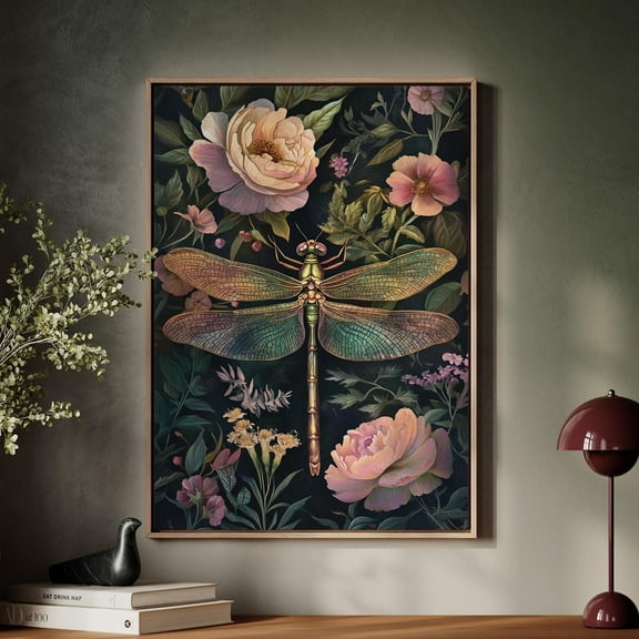 Enchanted Dragonfly Wall Art – Botanical Insect Print – Nature-Inspired Decor – Vintage Floral Illustration – Elegant Wildlife Art Wall Art, Modern Wall Decor, 8x12 UNFRAMED
