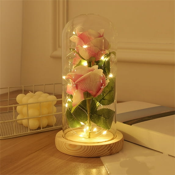 Enchanted Eternal Red Rose in Glass Dome w/ Fairy LED Light Valentine's Day Gift