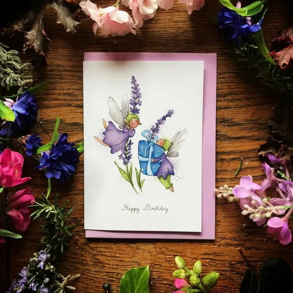 Enchanted Fairy Birthday Card Adorable Fairy Illustration with Gift Design Blank Inside, Envelope Included Perfect for Kids and Adults