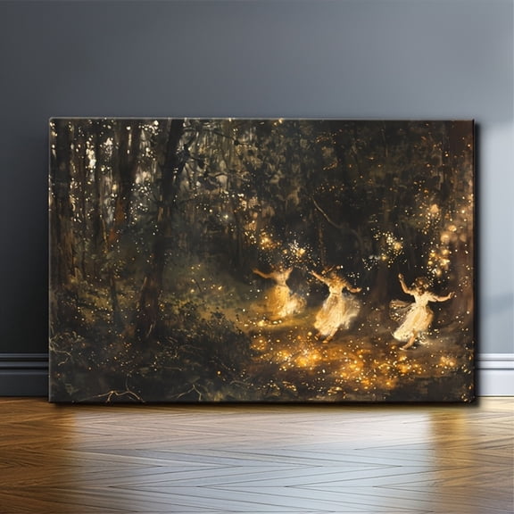 Enchanted Fairy Canvas Art with Solid Wood Frame Magical Witchcraft Themed Oil Painting, Mystical Forest Scene with Glowing Elements, Perfect for Home or Office Decor,Framed Wall Art Gift for Bedroom