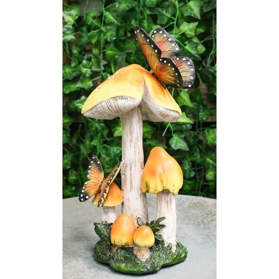Enchanted Fairy Garden Yellow Toadstool Mushrooms Monarch Butterflies Figurine