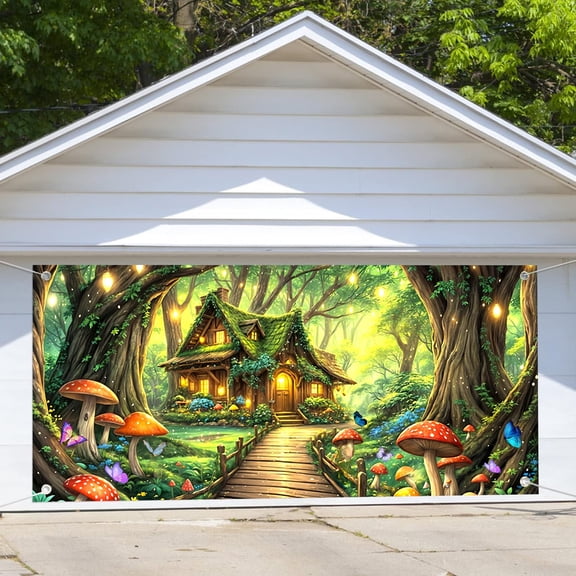 Enchanted Fairy Tale Forest Garage Door Cover Decor 13X6FT