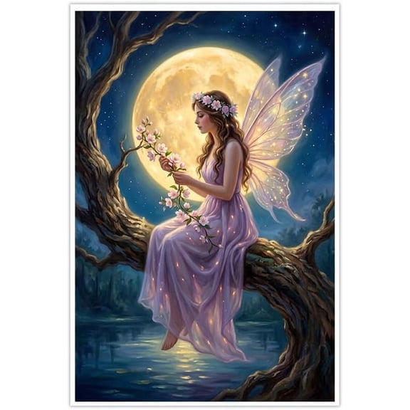 Enchanted Fairy Wall Art Full Moon Fantasy Poster Magical Night Room Decor