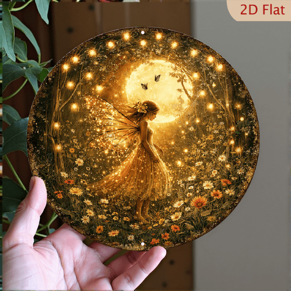 Enchanted Fairy Wall Art, Round Aluminum Metal Print, Whimsical Forest Decor for Home, 8x8 Inch