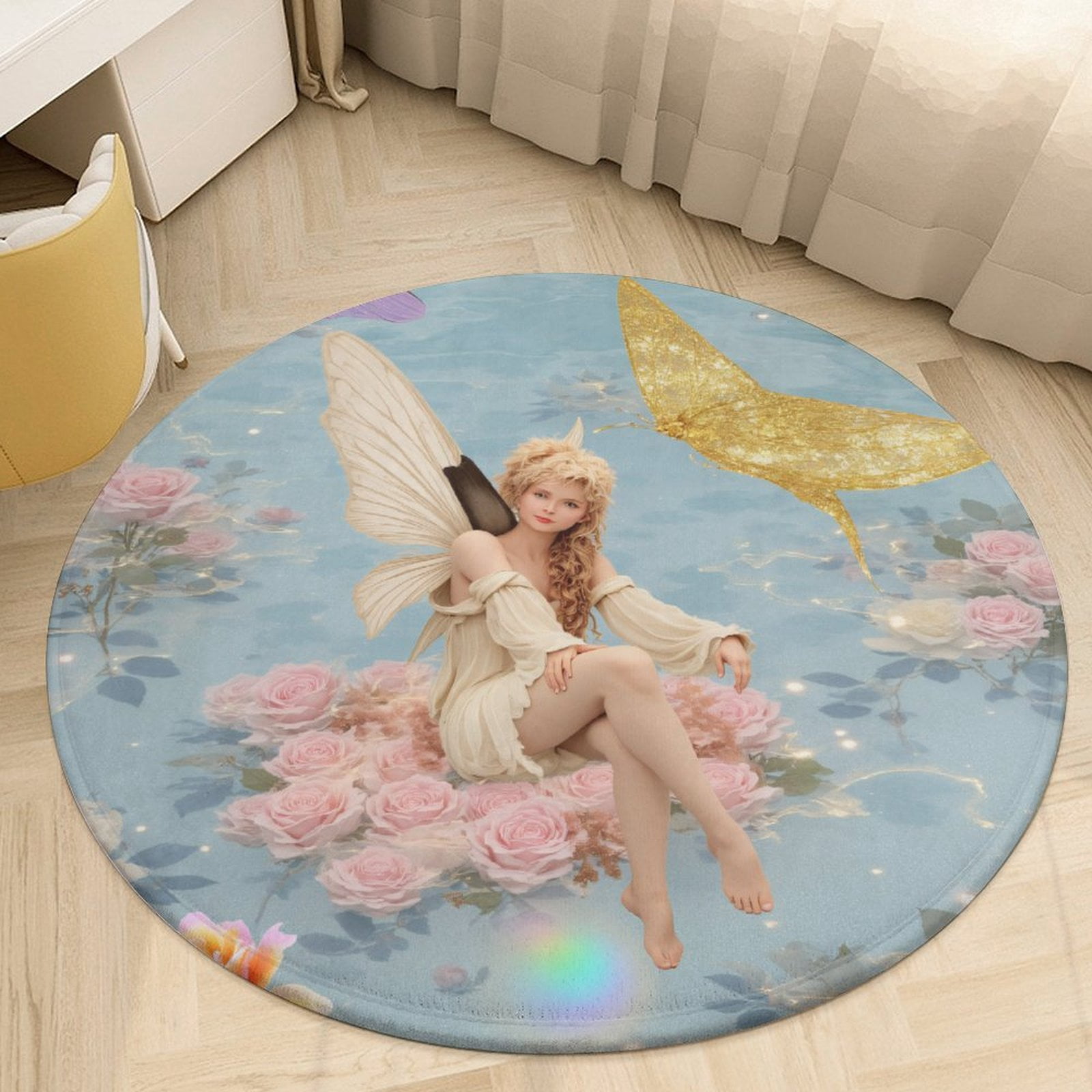 Fairy Rug Round Enchanted Fairy in Rose Garden Round Area Rugs for Bedroom Living Room ...