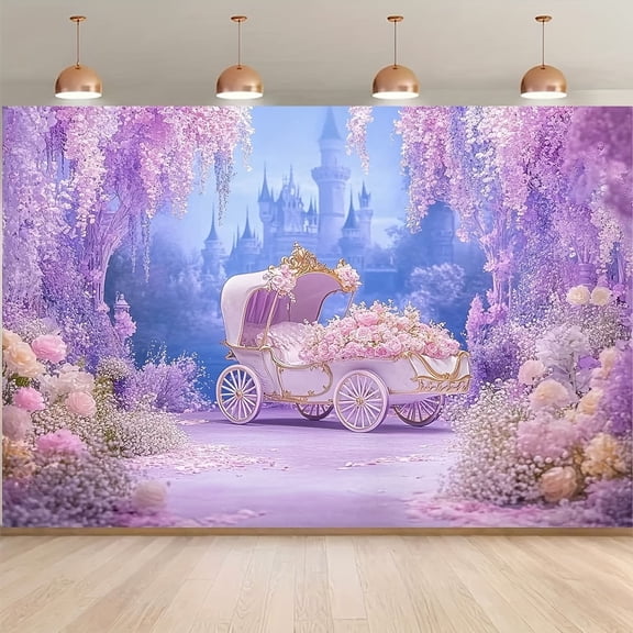 Enchanted Fairytale Castle Backdrop Dreamy Purple Pink Floral Birthday Photography Background Wonderland Wisteria Carriage Newborn Shower Birthday Party Decorations Banner Photo Booth Props