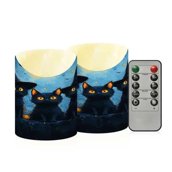 Enchanted Feline Flameless Candles 2 PCS with Remote Realistic Moving Flame LED Tapered Pillar Set for Home Decor
