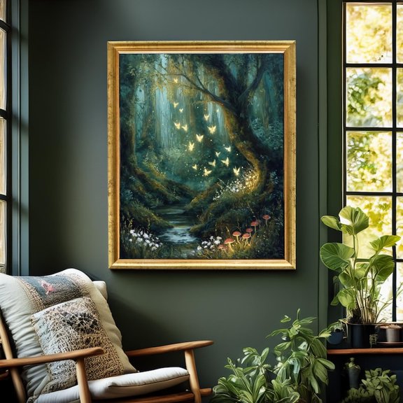Enchanted Firefly Forest Poster Magical Woodland Stream Fantasy Nature Wall Art 8x12 UNFRAMED