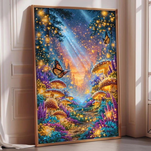 Enchanted Firefly Forest Wall Art Print, Magical Summer Nature, Dreamy Fantasy Woodland Poster Unframed Paper Print