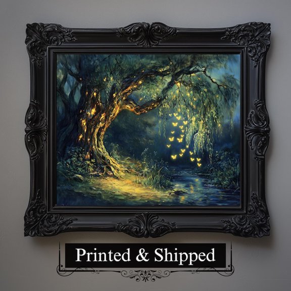 Enchanted Firefly Tree Poster Magical Forest Night Fantasy Wall Art 12x18 UNFRAMED