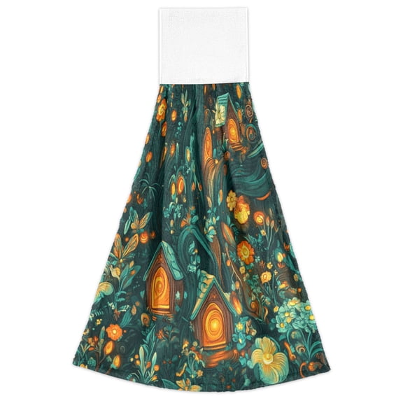 Enchanted Forest 2 Pack 14''x18'' Hand Towels Soft Coral Fleece Quick Dry Hook and Loop for Kitchen Bathroom