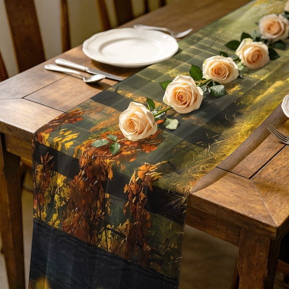 Enchanted Forest 4.5 ft Cheesecloth Table Runner for Wedding 19"x55", Fall Nature Sunlight Sunbeams Path Kitchen Dinner Sheer Tulle Chiffon Dresser Scarf, Holiday Party Decorations