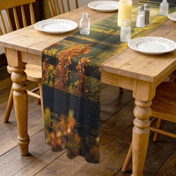 Enchanted Forest 4.5ft Cheesecloth Table Runner for Wedding 19"x55", Fall Nature Sunlight Sunbeams Path Kitchen Dinner Sheer Tulle Chiffon Dresser Scarf, Holiday Party Decorations