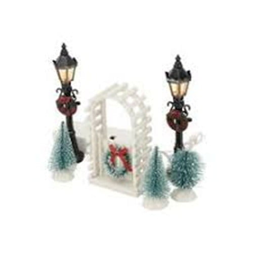 Enchanted Forest 6-piece Dcor Set Christmas Village Trees Gate Lights Arbor