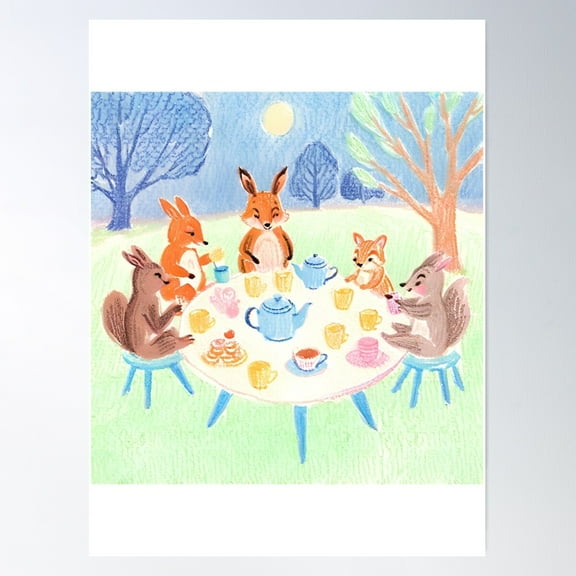 Enchanted Forest Animals Tea Party Poster Wall Art, Modern Wall Decor For Living Room Bedroom, 16x24 UNFRAMED