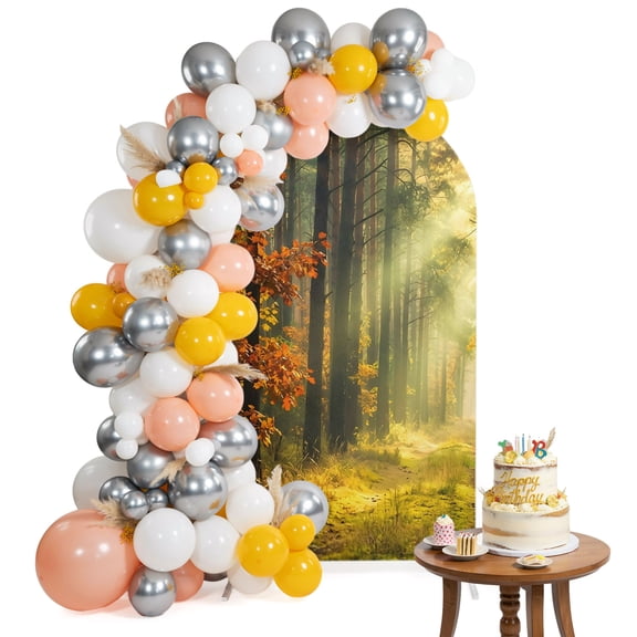Enchanted Forest Arch Backdrop Cover 4FT Fall Nature Sunlight Sunbeams Path Spandex Fitted Arch Covers Stretchy Backdrop Decoration for Wedding Birthday Graduation Party