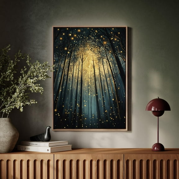Enchanted Forest Art With Glowing Fireflies, Mystical Wall Decor, Nature-Inspired Magical Woodland Scene Wall Art, Modern Wall Decor, 8x12 UNFRAMED