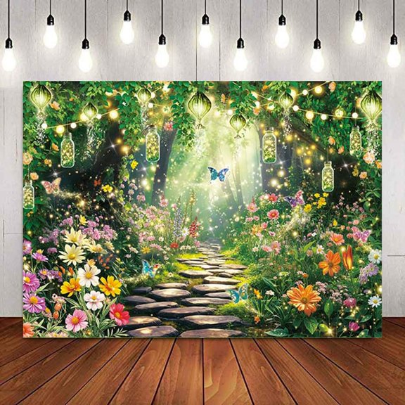 Enchanted Forest Backdrop Fairy Garden Photography Background Spring Fairy Tale Wonderland Birthday Party Decoration Banner Photo Supplies (120x96inch (10x8FT)) Y101