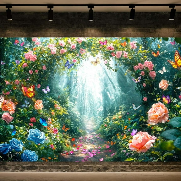 Enchanted Forest Backdrop Fairy Tale Wonderland Garden Woodland Butterfly Photography Background Girl Kids Birthday Decor Party Decorations Photo Booth Studio Props 10X8
