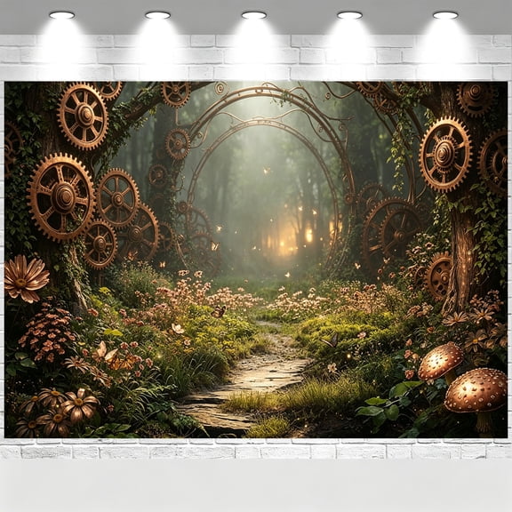 Enchanted Forest Backdrop Green Grass Mushroom Jungle Magic Banner Fairy Tale Forest Party Decorations Background