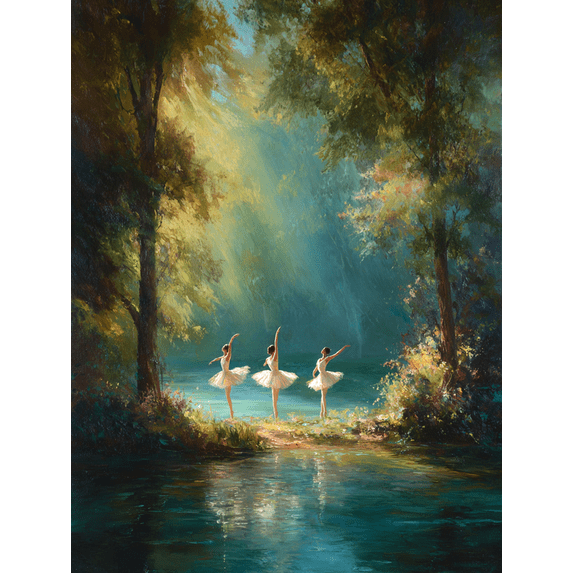 Enchanted Forest Ballet Dancers Canvas Wall Art, Elegant Print for Living Room Bedroom Office Yoga Studio Ballet Studio Home Decor