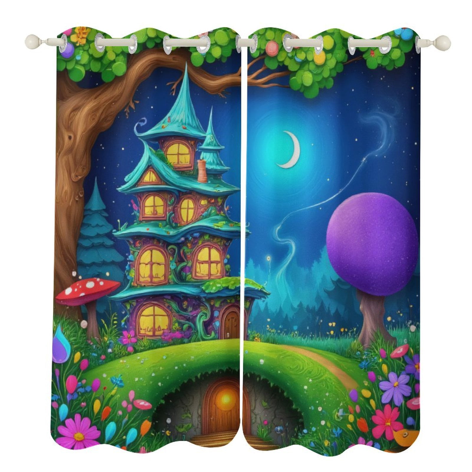 Enchanted Forest Castle Night Blackout Window Curtains for Bedroom ...