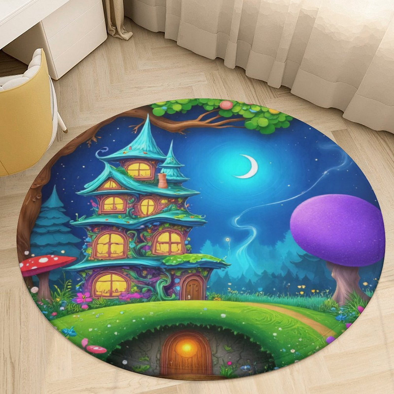 Knight Castle Rug Enchanted Forest Castle Night Round Area Rugs for Bedroom Living Room ...