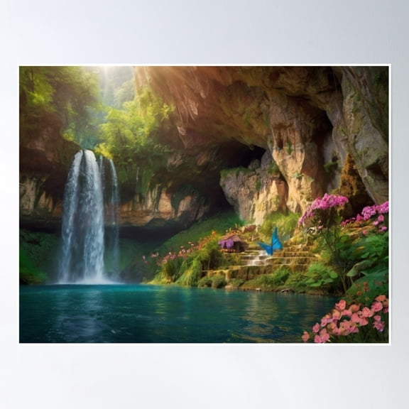 Enchanted Forest Cave Of Radiant Falls Poster Wall Art, Modern Wall Decor, 8x12 UNFRAMED
