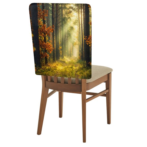 Enchanted Forest Chair Back Covers Set of 6 Fall Nature Sunlight Sunbeams Path Removable Dining Chair Slipcovers Washable Seat Protector for Restaurant Party Banquet Kichen Decor