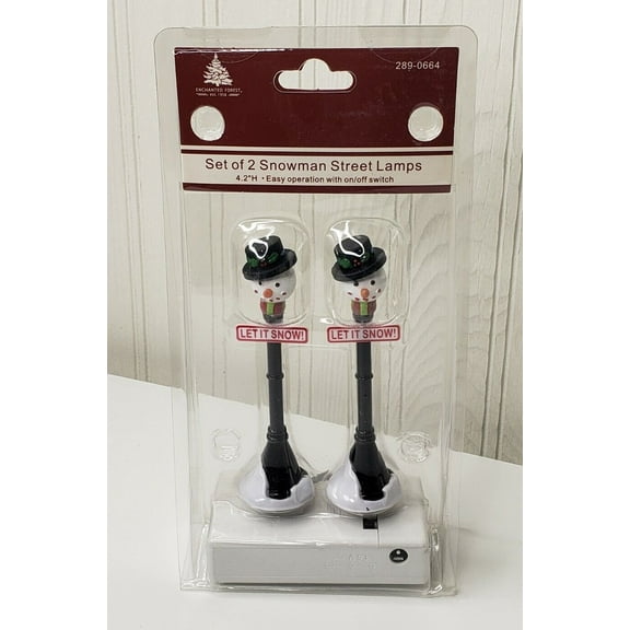 Enchanted Forest Christmas Village Set of 2 Snowman Street Lights 4.2" Tall With easy on/off switch