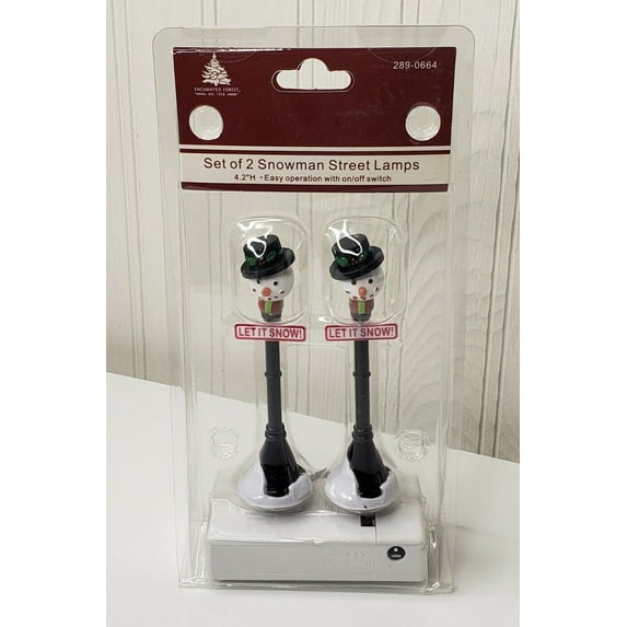 Enchanted Forest Christmas Village Set of 2 Snowman Street Lights 4.2" Tall With easy on/off switch