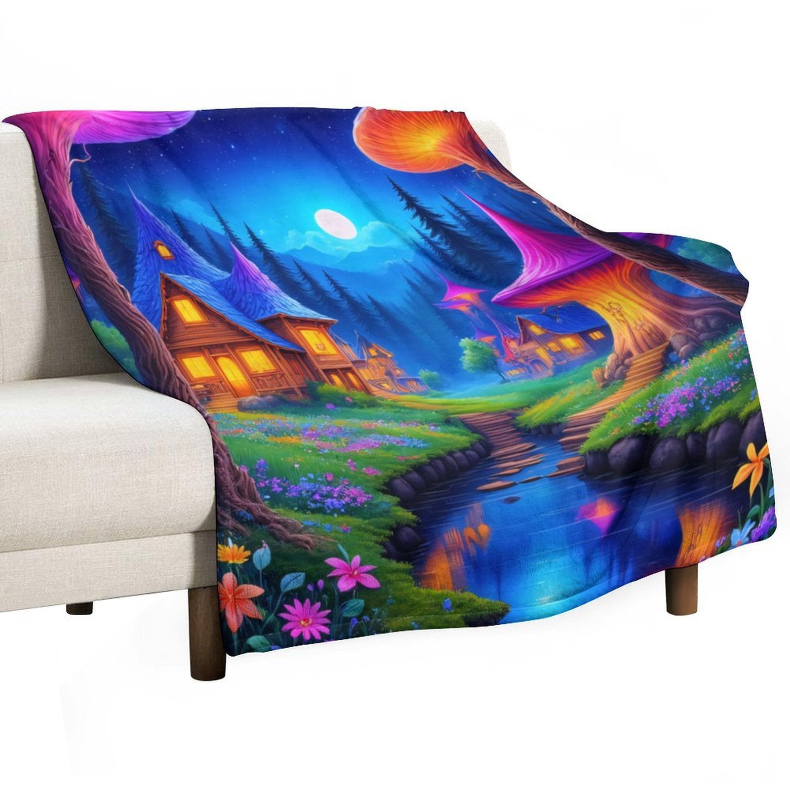 Enchanted Forest Cottage （1） Throw Blanket Warm Microfiber Flannel